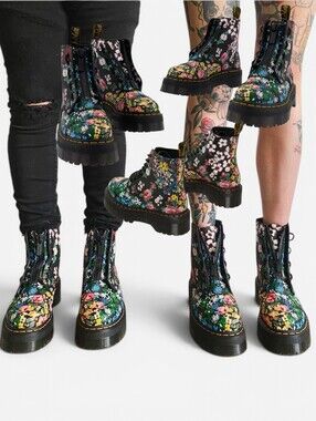 Dr. Martens Women's Sinclair Floral Mashup Leather Platform Boots